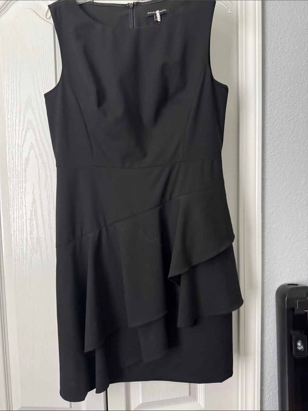 Banana Republic Black Sleeveless Asymmetric Ruffle Sheath Dress
